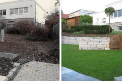 Vorher und Nachher eines Gartens mit 2 Ebenen
